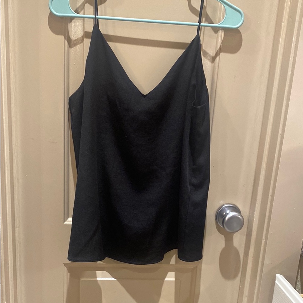 Elegant Black Sleeveless Camisole with V-Neck. Silky.  P-P 20 1/2”